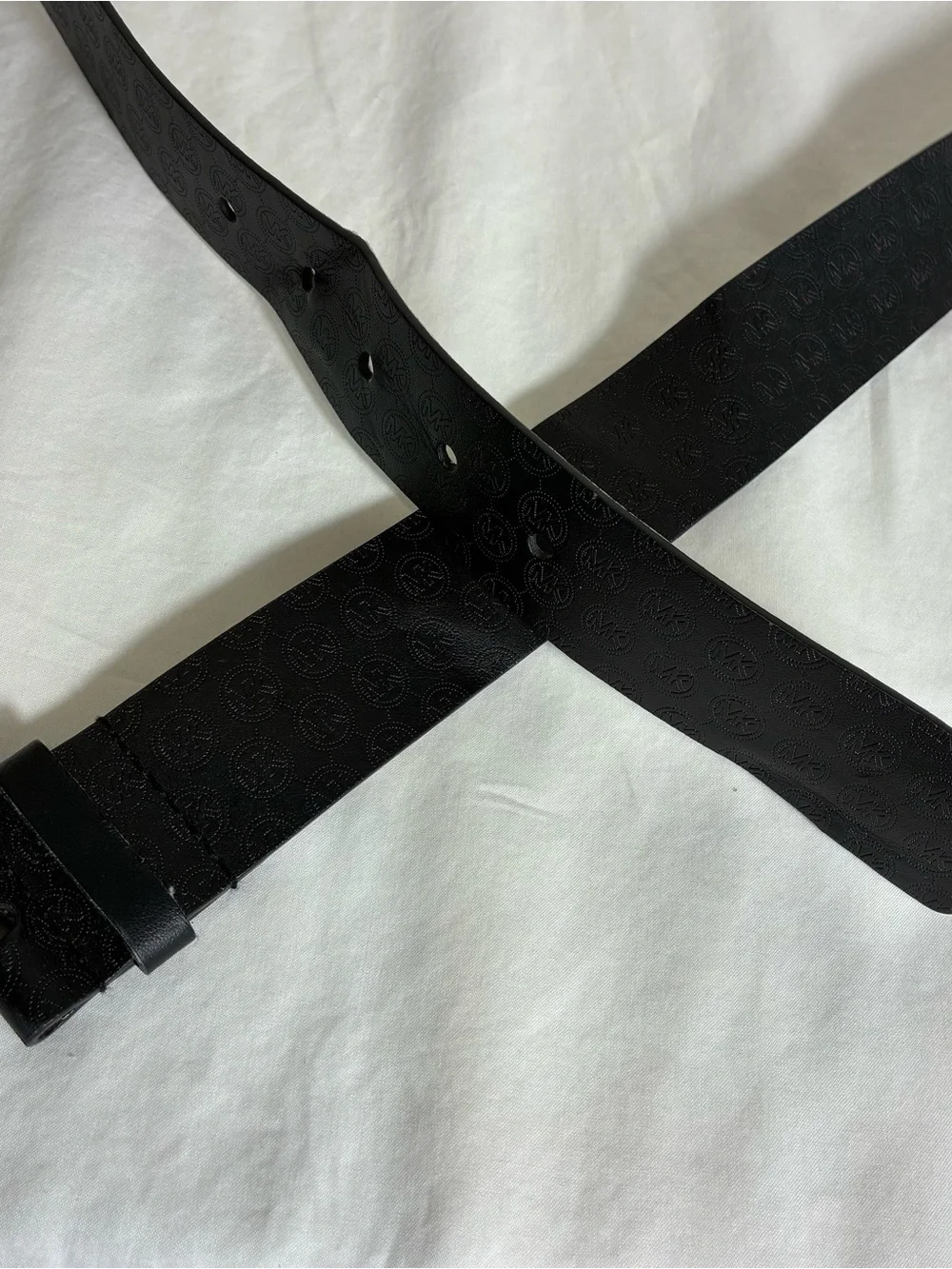Michael Kors Womens belt NO BUCKLE Black Embossed Logo Synthetic Leather